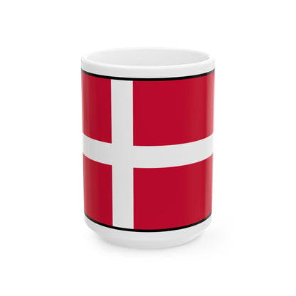 Flag of Denmark with border (Denmark) White Coffee Mug-15oz-Go Mug Yourself