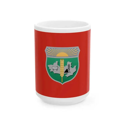 Flag of Dombarovsky rayon Orenburg oblast (Russia) White Coffee Mug 15oz - Go Mug Yourself