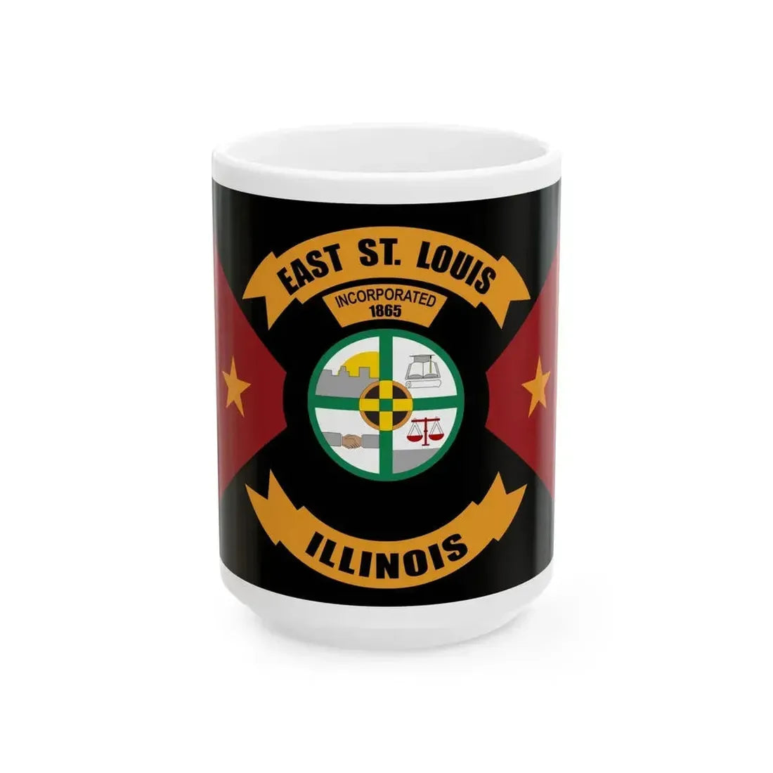 Flag of East St. Louis Illinois (United States) White Coffee Mug 15oz - Go Mug Yourself