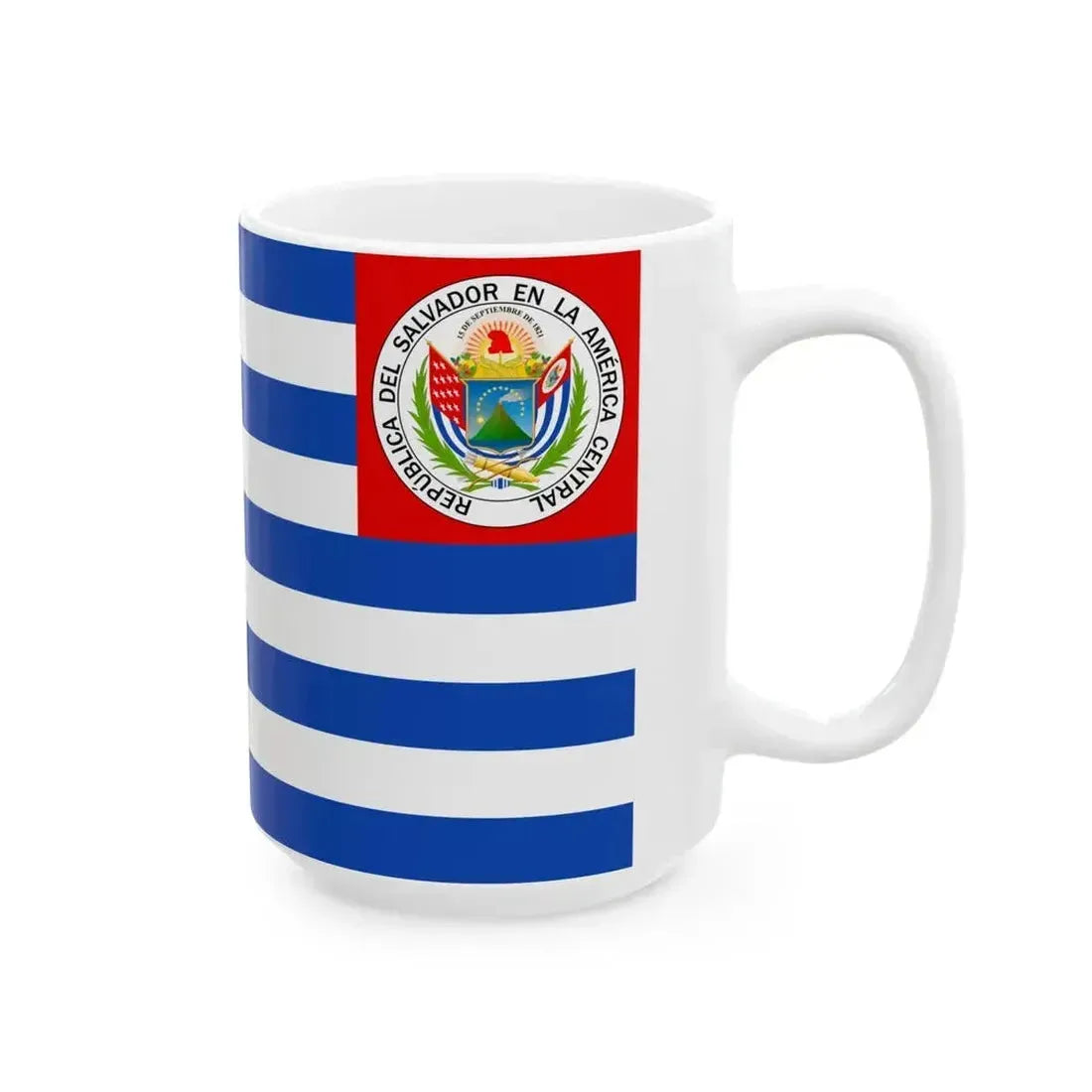 Flag of El Salvador 1877-1912 reverse (El Salvador) White Coffee Mug - Go Mug Yourself