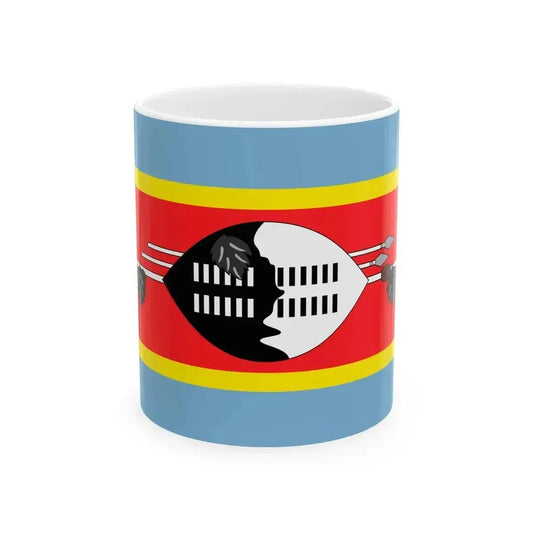 Flag of Eswatini with Black Tassels (Eswatini) White Coffee Mug 11oz - Go Mug Yourself