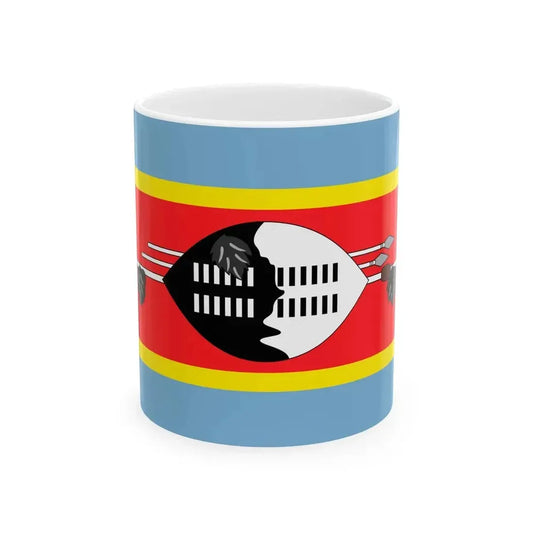 Flag of Eswatini with Black Tassels (Eswatini) White Coffee Mug 11oz - Go Mug Yourself