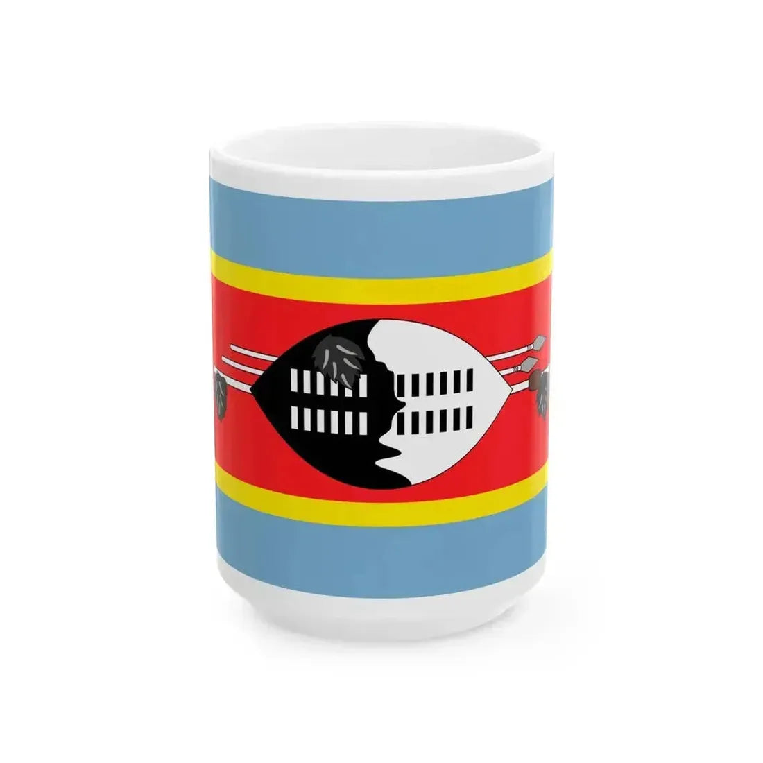 Flag of Eswatini with Black Tassels (Eswatini) White Coffee Mug 15oz - Go Mug Yourself