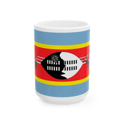 Flag of Eswatini with Black Tassels (Eswatini) White Coffee Mug 15oz - Go Mug Yourself