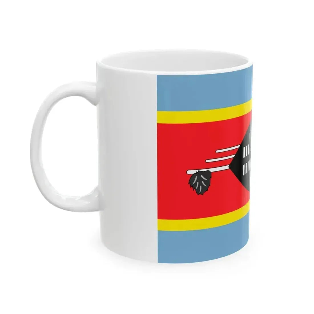 Flag of Eswatini with Black Tassels (Eswatini) White Coffee Mug - Go Mug Yourself