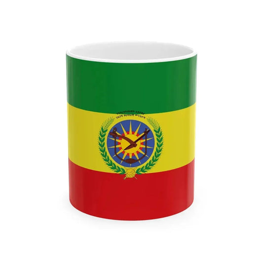 Flag of Ethiopia 1975-1987 with emblem (Ethiopia) White Coffee Mug 11oz - Go Mug Yourself