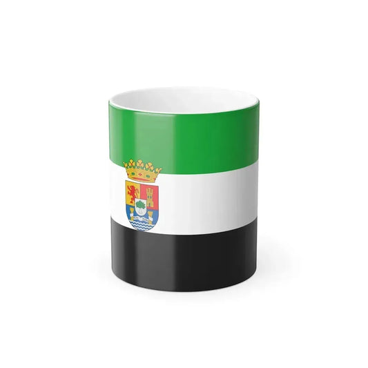 A green, white and black horizontal flag with a crowned heraldic shield of a lion, castle and tree near the left.