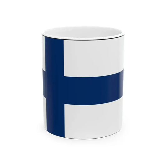 Flag of Finland with border (Finland) White Coffee Mug 11oz - Go Mug Yourself