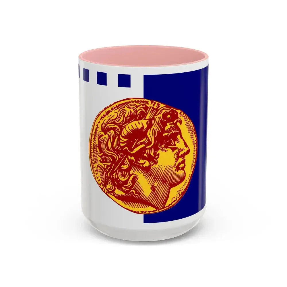 Flag of Flag of Thessaloniki Greece - Accent Coffee Mug 15oz Pink - Go Mug Yourself