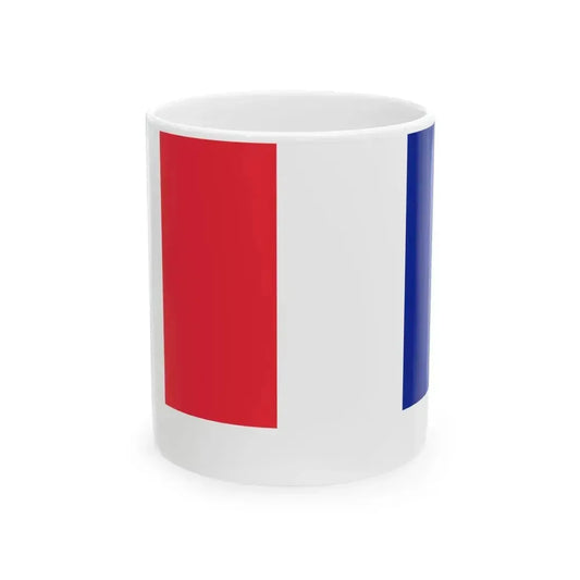 Flag of France on staff hoist right (France) White Coffee Mug 11oz - Go Mug Yourself