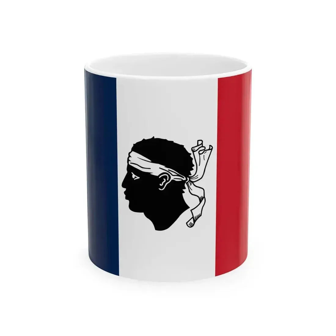 Flag of France with a Moors head in the center (France) White Coffee Mug 11oz - Go Mug Yourself