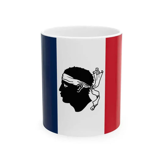 Flag of France with a Moors head in the center (France) White Coffee Mug 11oz - Go Mug Yourself