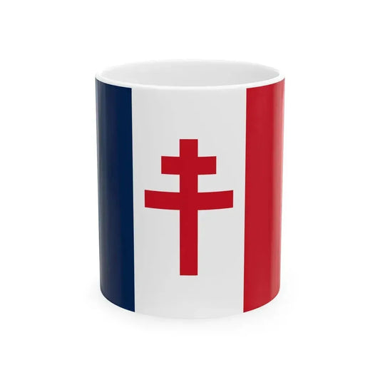 Flag of Free France 1940-1944 Cross of Lorraine variant (Belgium) White Coffee Mug 11oz - Go Mug Yourself