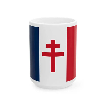 Flag of Free France 1940-1944 Cross of Lorraine variant (Belgium) White Coffee Mug 15oz - Go Mug Yourself