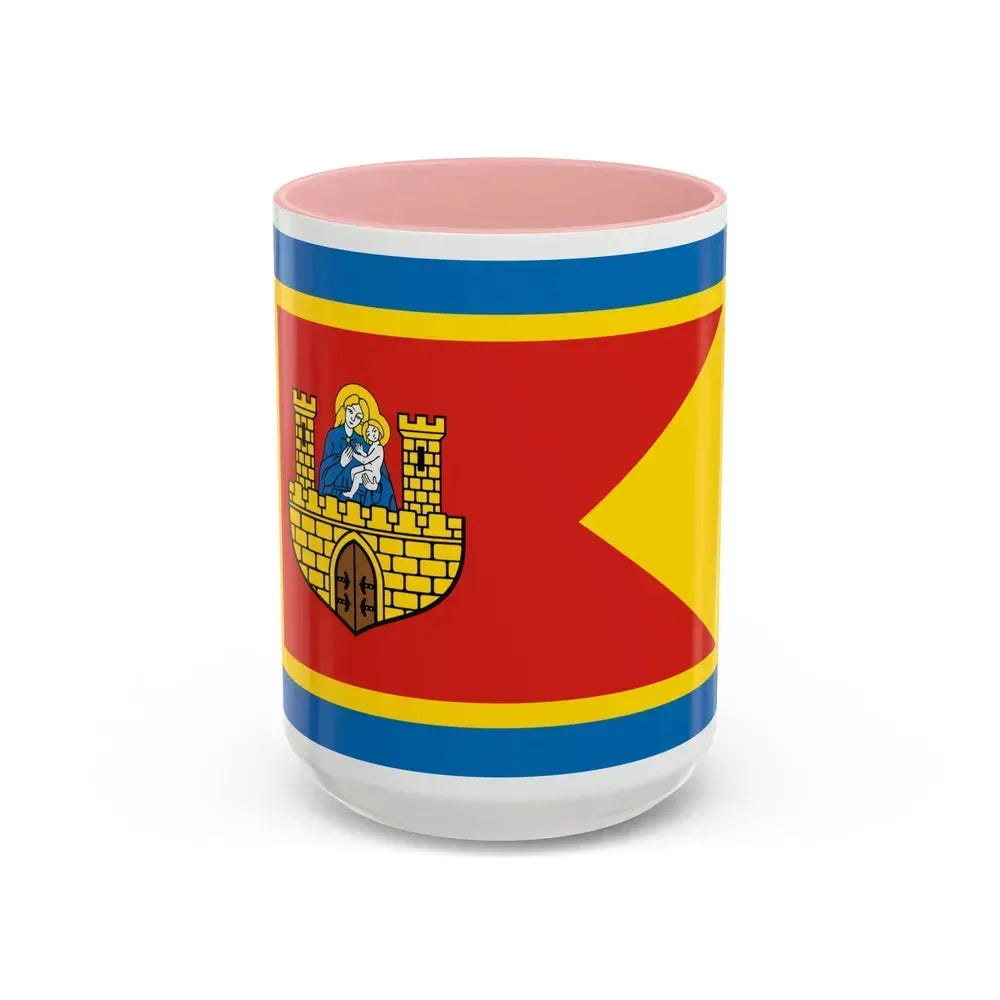 Flag of Frombork Poland - Accent Coffee Mug 15oz Pink - Go Mug Yourself