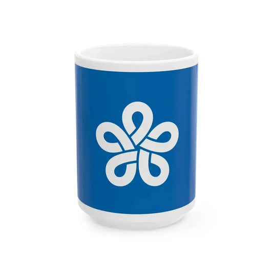 Flag of Fukuoka Prefecture Japan - White Coffee Mug 15oz - Go Mug Yourself