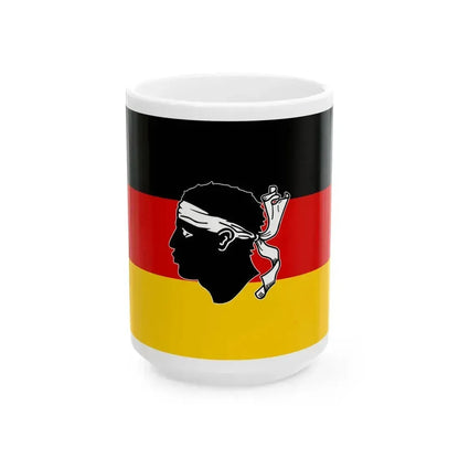 Flag of Germany with a Moors head in the center (Germany) White Coffee Mug 15oz - Go Mug Yourself