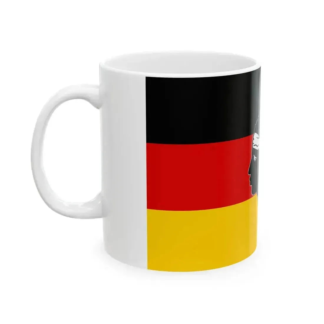 Flag of Germany with a Moors head in the center (Germany) White Coffee Mug - Go Mug Yourself
