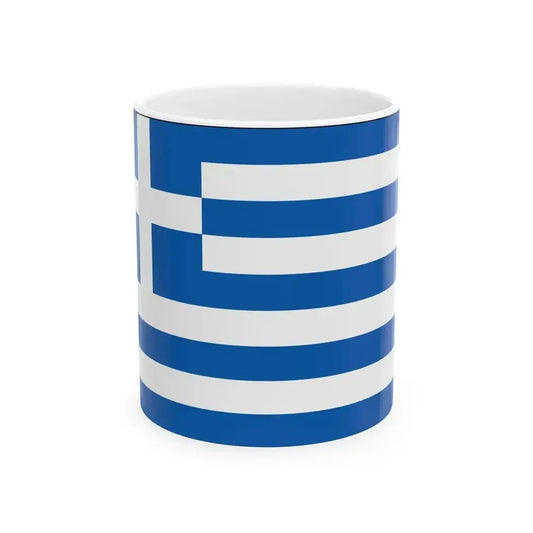 Flag of Greece with border (Greece) White Coffee Mug 11oz - Go Mug Yourself