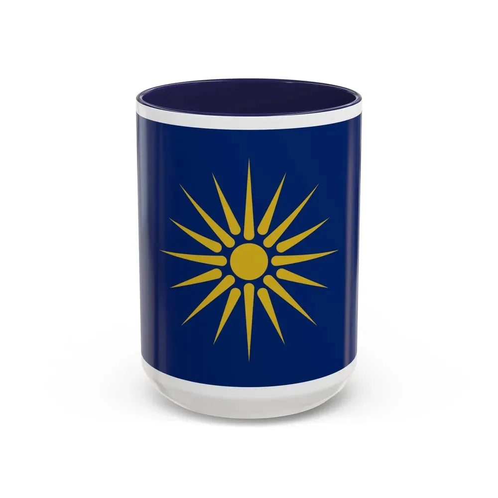 Flag of Greek Macedonia Greece - Accent Coffee Mug 15oz Navy - Go Mug Yourself