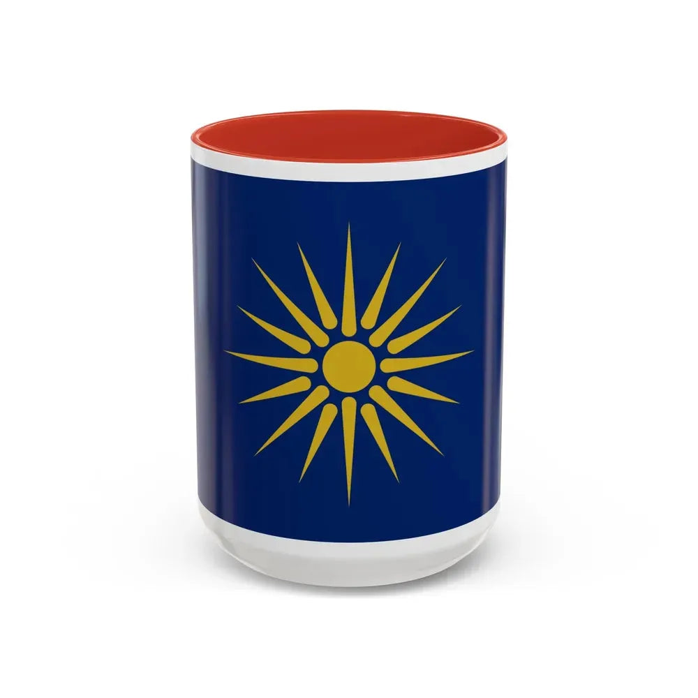 Flag of Greek Macedonia Greece - Accent Coffee Mug 15oz Red - Go Mug Yourself