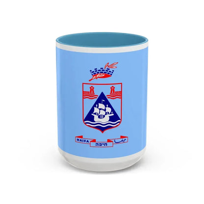 Flag of Haifa Israel - Accent Coffee Mug 15oz Light Blue - Go Mug Yourself