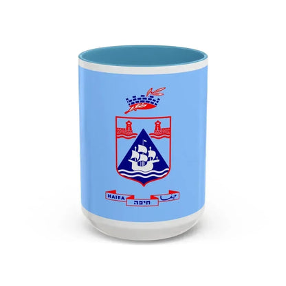 Flag of Haifa Israel - Accent Coffee Mug 15oz Light Blue - Go Mug Yourself
