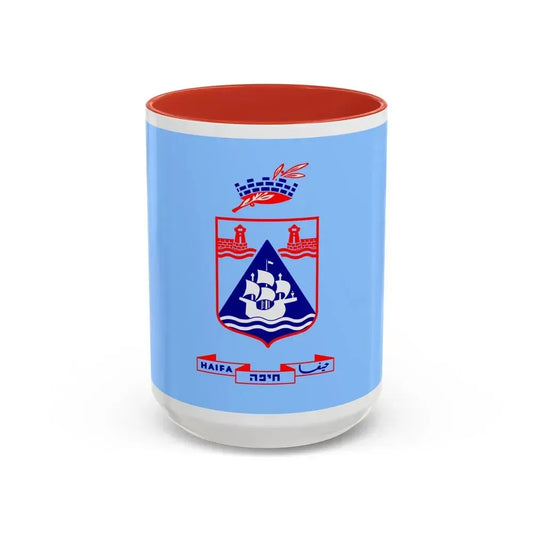 Flag of Haifa Israel - Accent Coffee Mug 15oz Red - Go Mug Yourself
