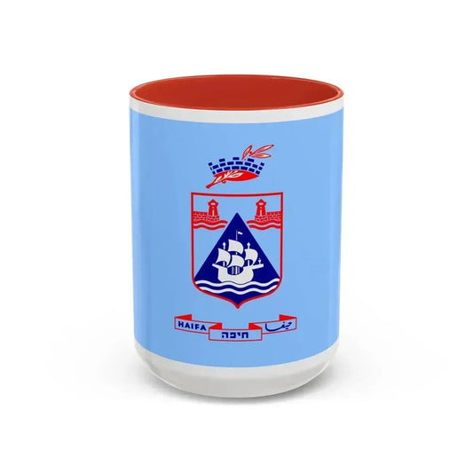 Flag of Haifa Israel - Accent Coffee Mug 15oz Red - Go Mug Yourself