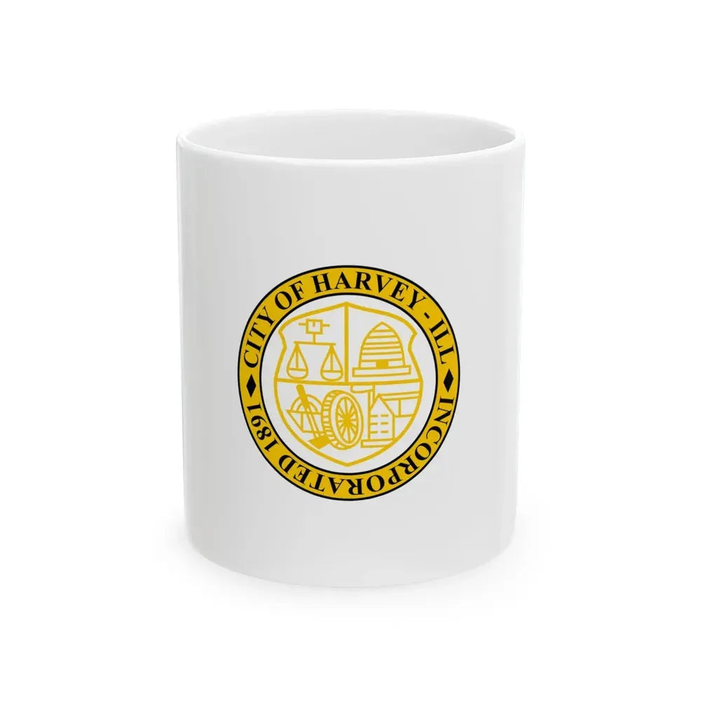 Flag of Harvey Illinois (United States) White Coffee Mug 11oz - Go Mug Yourself