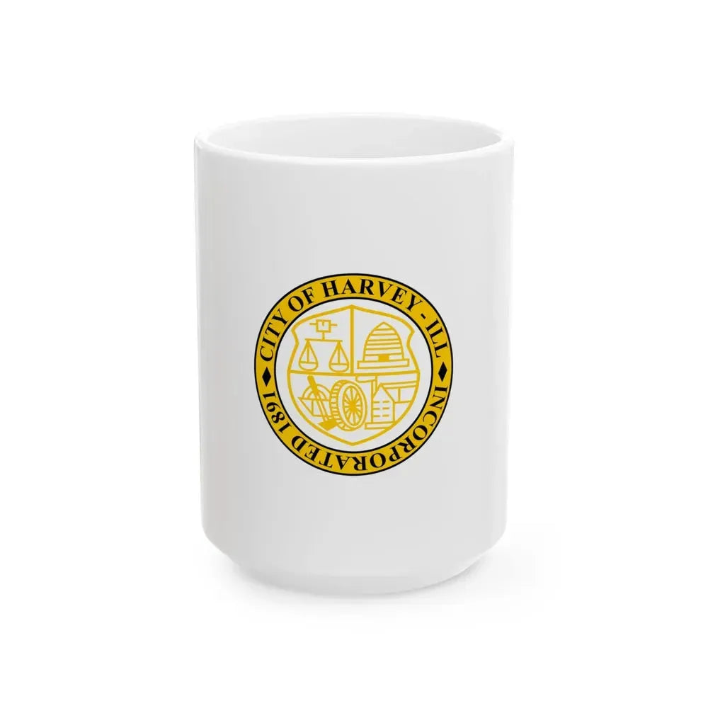 Flag of Harvey Illinois (United States) White Coffee Mug 15oz - Go Mug Yourself