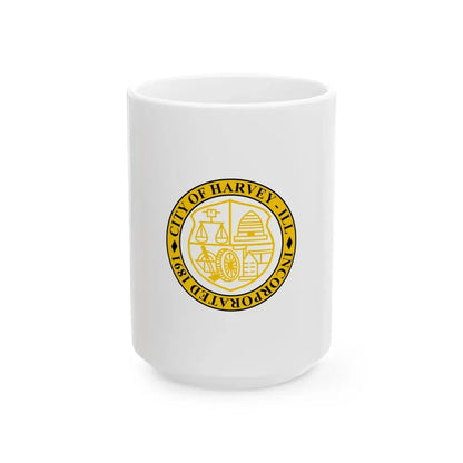 Flag of Harvey Illinois (United States) White Coffee Mug 15oz - Go Mug Yourself