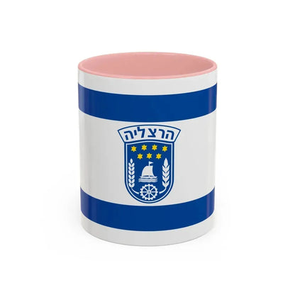 Flag of Herzliya Israel - Accent Coffee Mug 11oz Pink - Go Mug Yourself