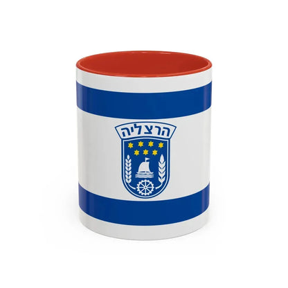 Flag of Herzliya Israel - Accent Coffee Mug 11oz Red - Go Mug Yourself