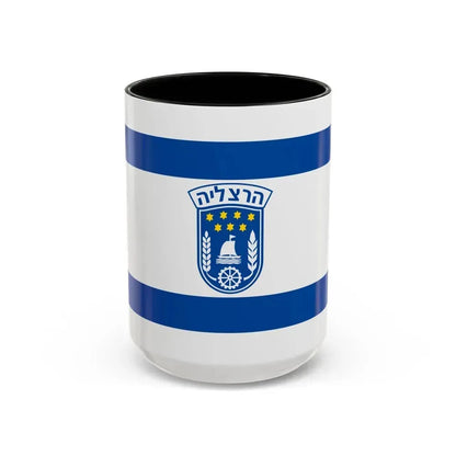 Flag of Herzliya Israel - Accent Coffee Mug 15oz Black - Go Mug Yourself