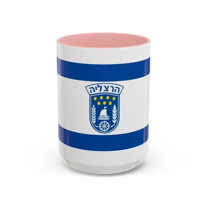 Flag of Herzliya Israel - Accent Coffee Mug 15oz Pink - Go Mug Yourself