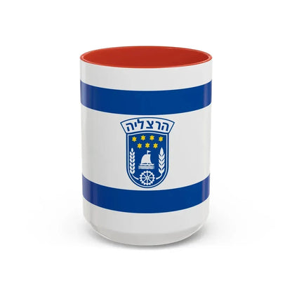Flag of Herzliya Israel - Accent Coffee Mug 15oz Red - Go Mug Yourself