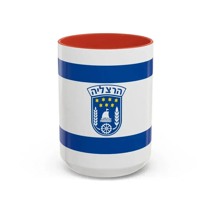 Flag of Herzliya Israel - Accent Coffee Mug 15oz Red - Go Mug Yourself