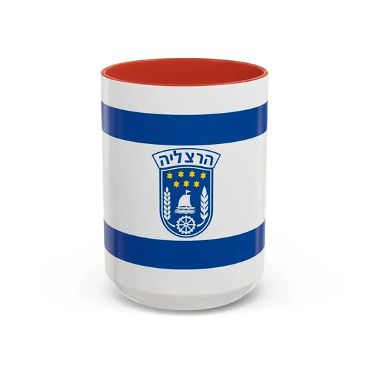 Flag of Herzliya Israel - Accent Coffee Mug 15oz Red - Go Mug Yourself