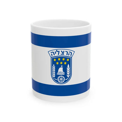 Flag of Herzliya Israel - White Coffee Mug-11oz-Go Mug Yourself