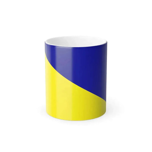Plain yellow and dark blue flag divided by a diagonal line running from the top left to the bottom right.