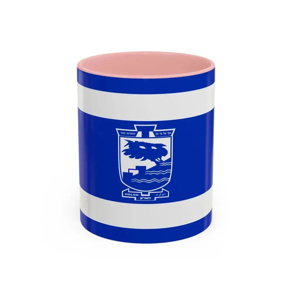 Flag of Holon Israel - Accent Coffee Mug 11oz Pink - Go Mug Yourself