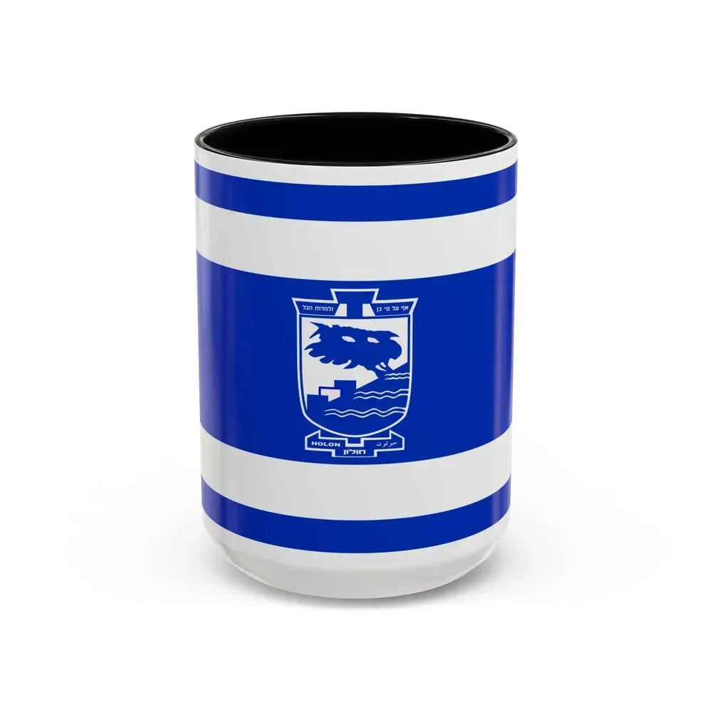 Flag of Holon Israel - Accent Coffee Mug 15oz Black - Go Mug Yourself