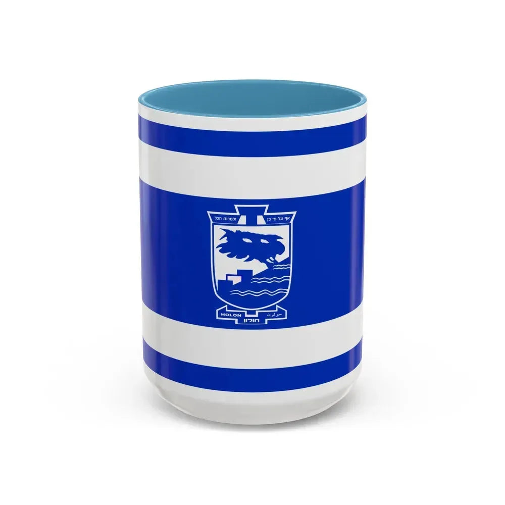 Flag of Holon Israel - Accent Coffee Mug 15oz Light Blue - Go Mug Yourself