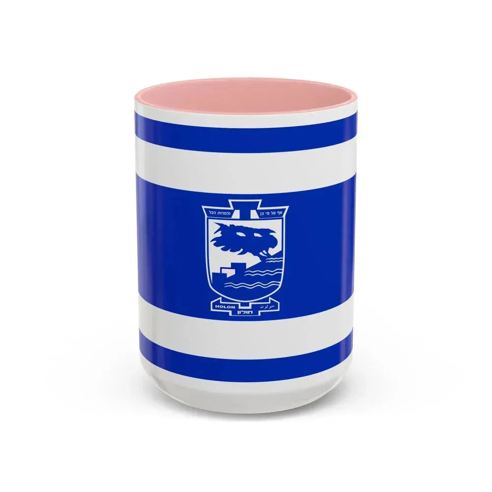 Flag of Holon Israel - Accent Coffee Mug 15oz Pink - Go Mug Yourself
