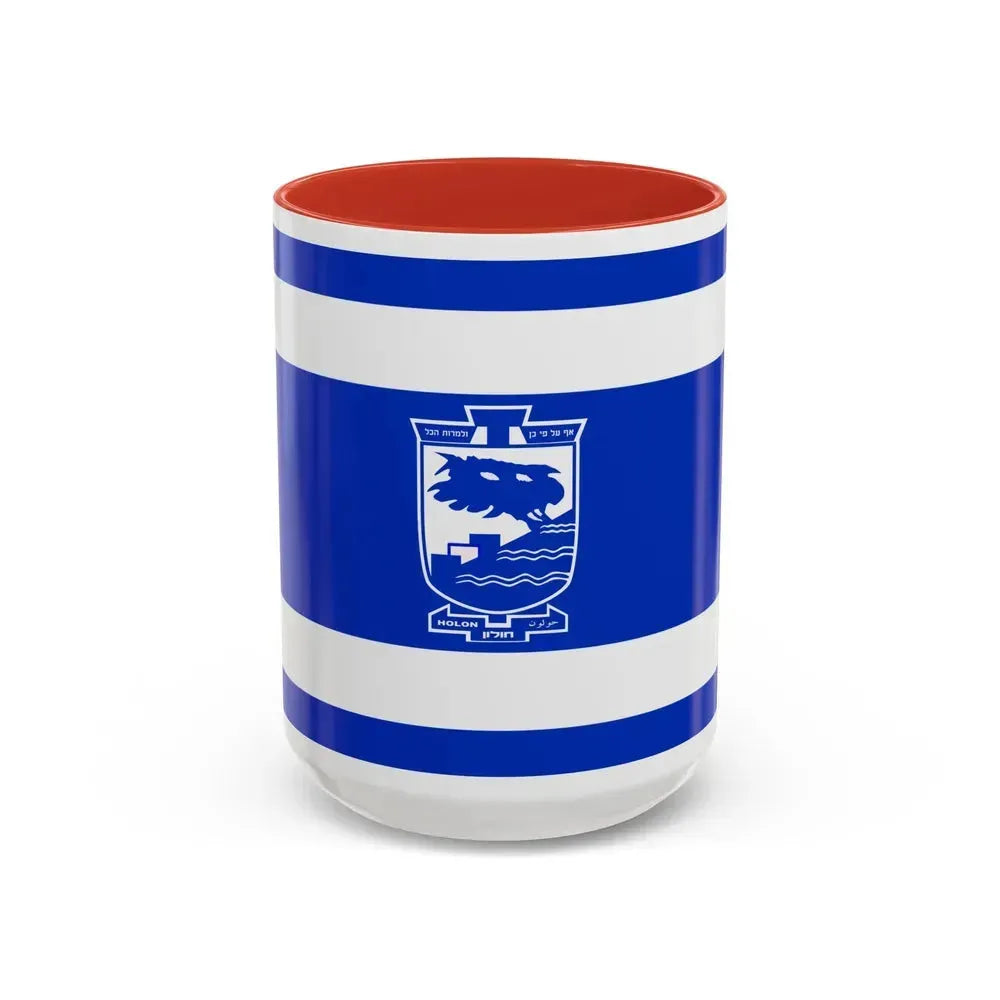 Flag of Holon Israel - Accent Coffee Mug 15oz Red - Go Mug Yourself