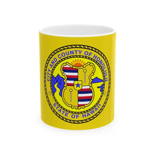 Flag of Honolulu Hawaii 1969-1981 1985-1994 (United States) White Coffee Mug 11oz - Go Mug Yourself