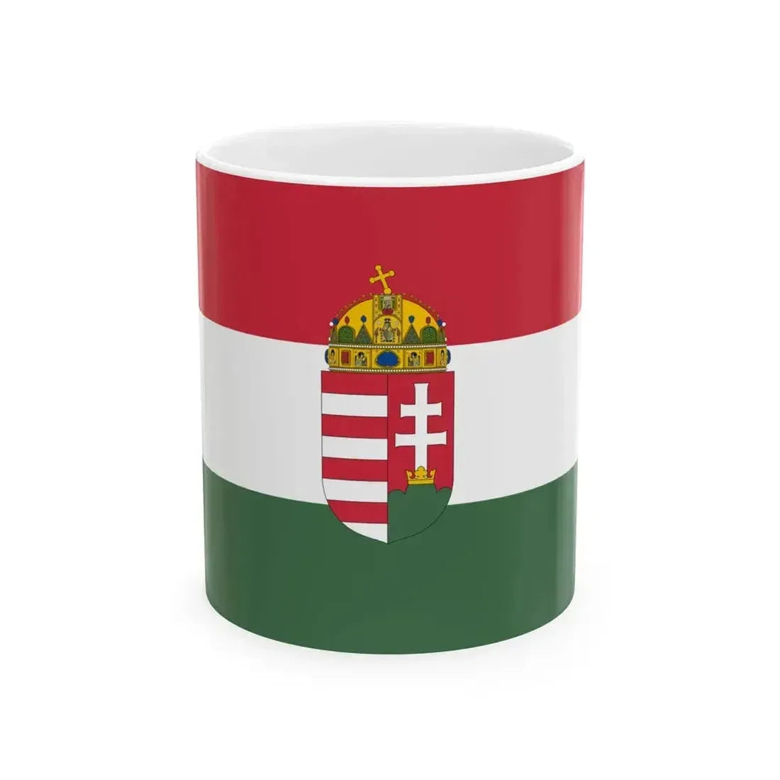 Flag of Hungary with arms state (Hungary) White Coffee Mug 11oz - Go Mug Yourself