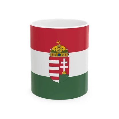 Flag of Hungary with arms state (Hungary) White Coffee Mug 11oz - Go Mug Yourself