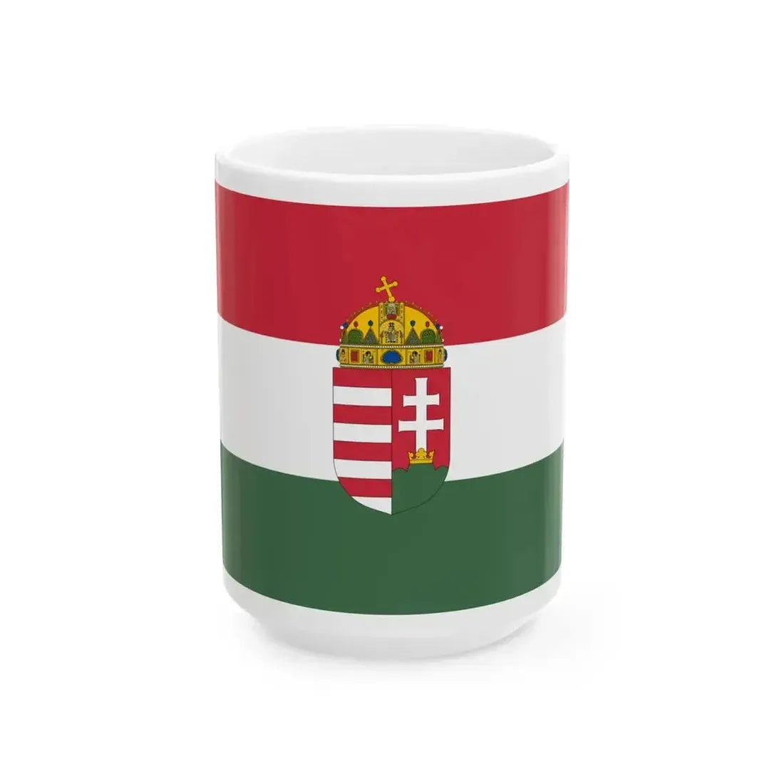 Flag of Hungary with arms state (Hungary) White Coffee Mug 15oz - Go Mug Yourself